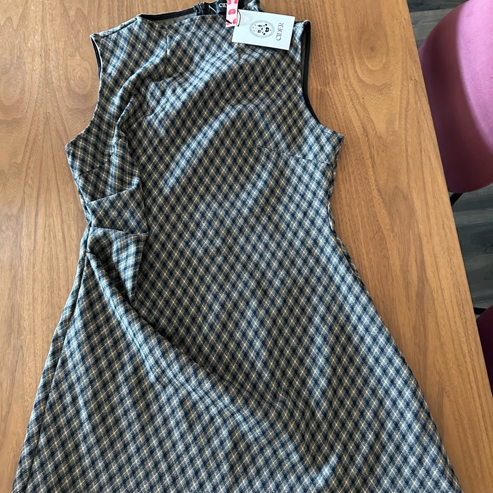 Cider Black and Tan Checkered Mini Dress